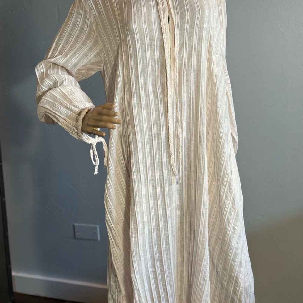 Zara Cream and Pink Striped Linen Blend Tunic Dress ZW Collection Size XL.